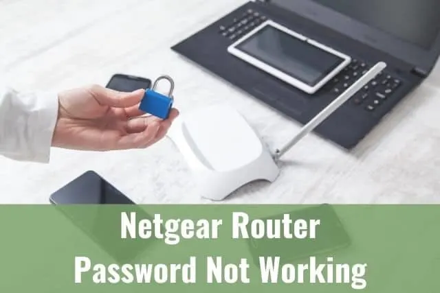 White router with a hand holding a blue lock