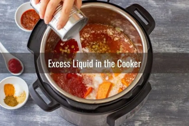 Liquid poured into a pressure cooker