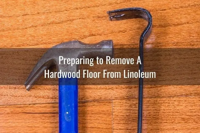 Hammer and crowbar on wood floor