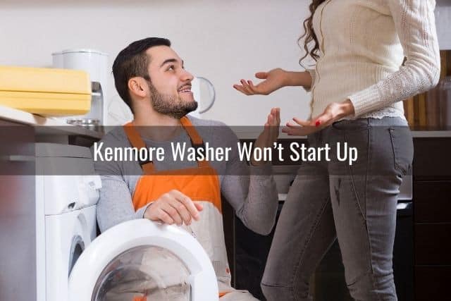 Guy explaining to girl about washing machine problem