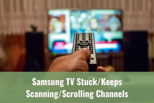 Hand holding TV remote scrolling through channels