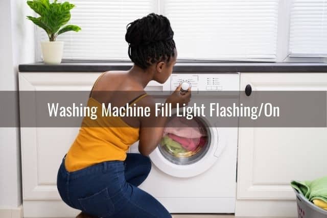 Woman adjust washing machine settings