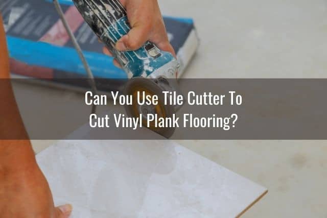 Tile cutter preparing a tile floor piece