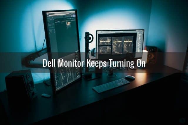 Work desk with dual desktop monitors