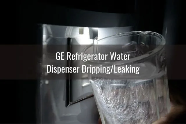 Glass cup below refrigerator water dispenser