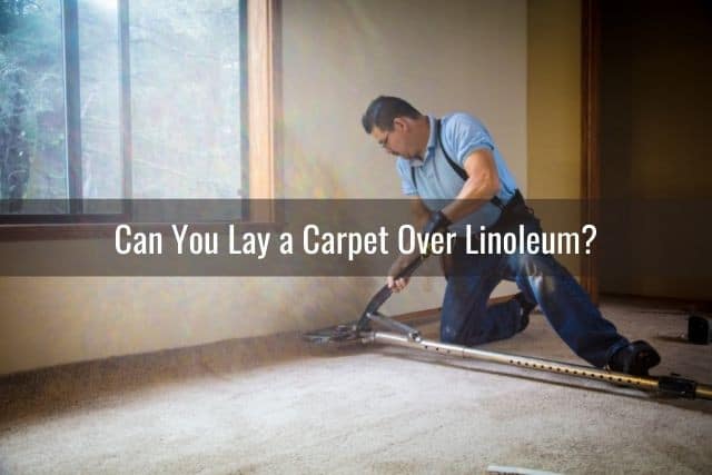 Male installing carpet in a room