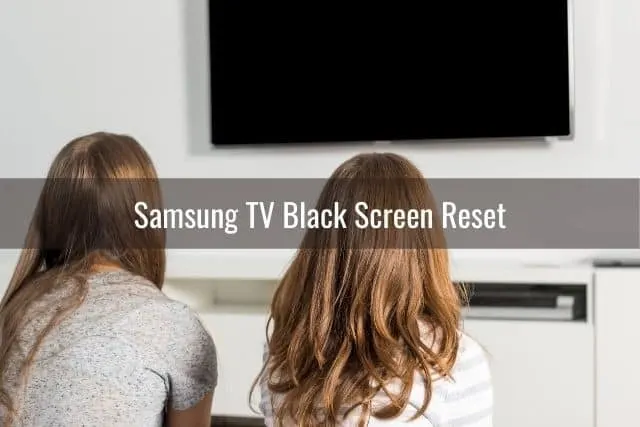 Two female teenagers watching TV with black screen