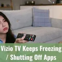 Bored female sitting on living room ground channel surfing on TV