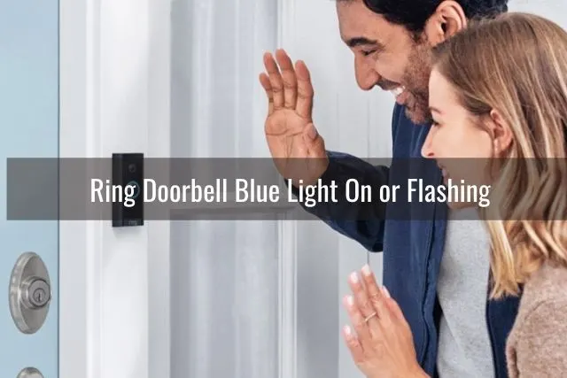Male and female waving at front doorbell security camera