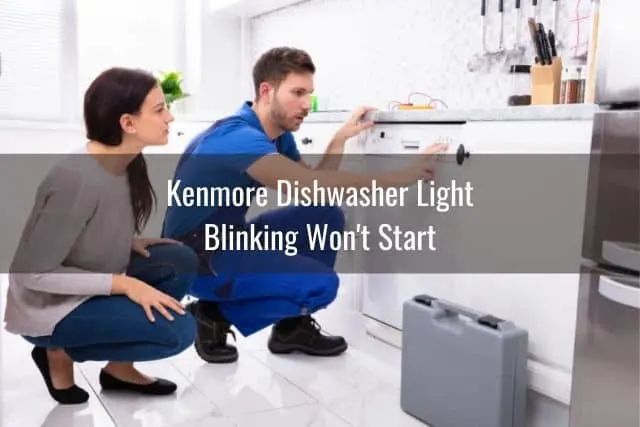 Repairman with female fixing dishwasher