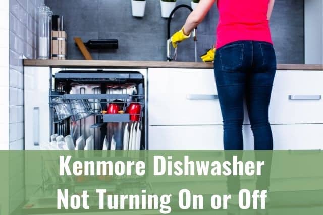 Female washing dishes in sink and loading dishwasher