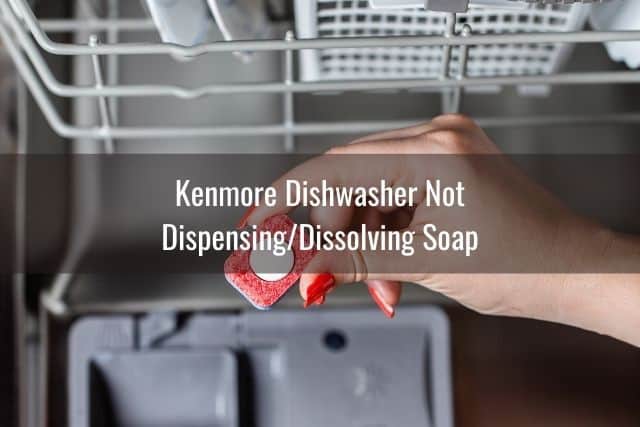 Female hand holding dishwasher soap tablet