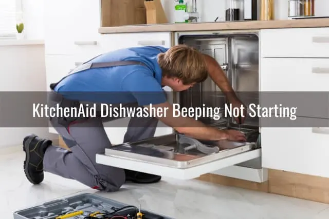 The man is fixing the dishwasher