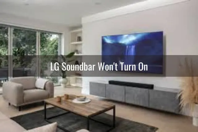 Living room with flat screen TV and soundbar