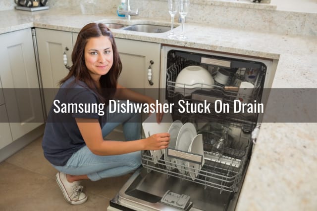Woman arranging the plates in dishwasher