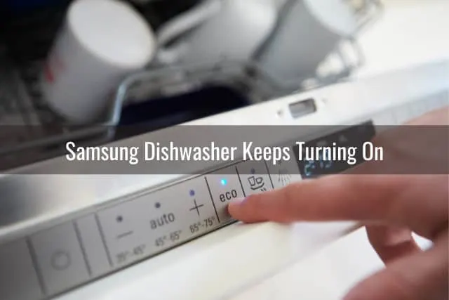 Pressing the on button of dishwasher