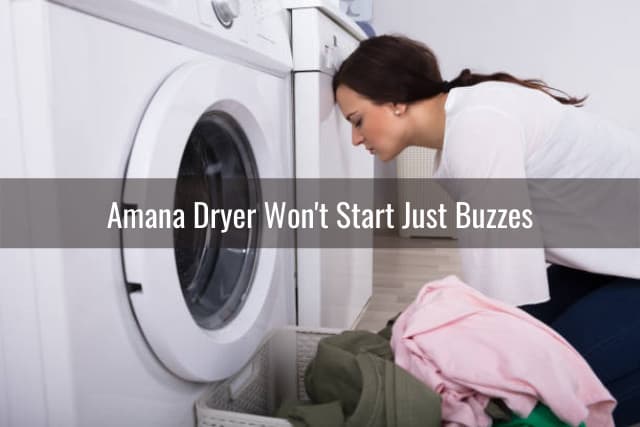 Frustrated woman laying on the dryer