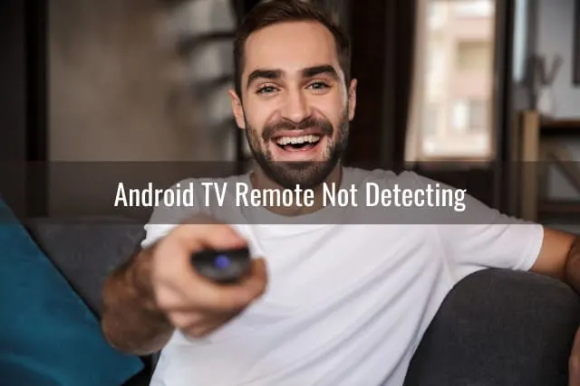 Man holding a remote while pointing in the TV