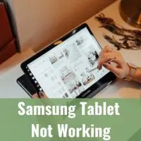 Woman using samsung table on the table