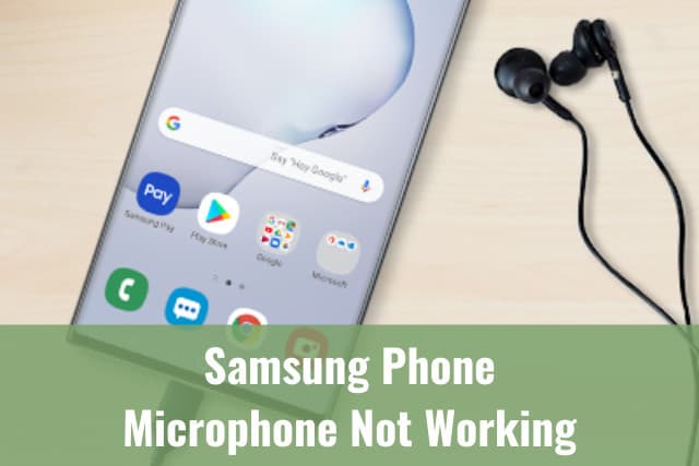 Samsung phone with earphone on the table