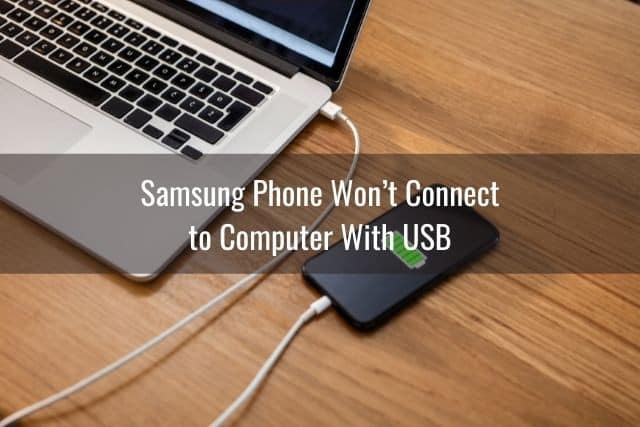 Phone connected to laptop with USB cable