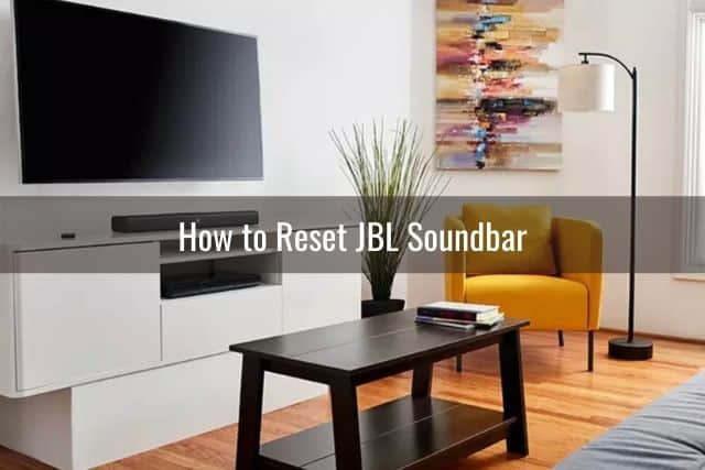 Living room with TV and soundbar speaker