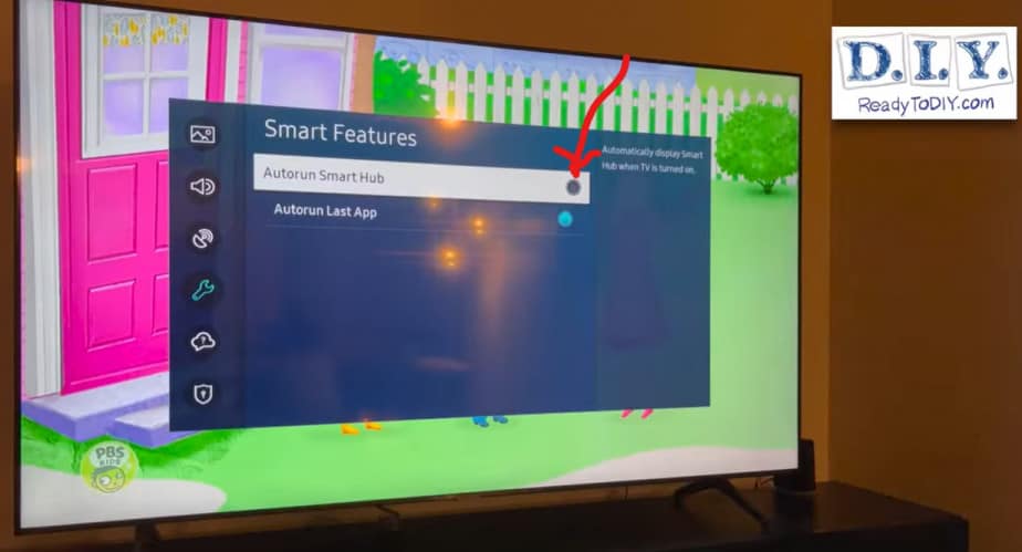 Photo showing the menu screen for turning off your samsung tv's auto run smart hub.