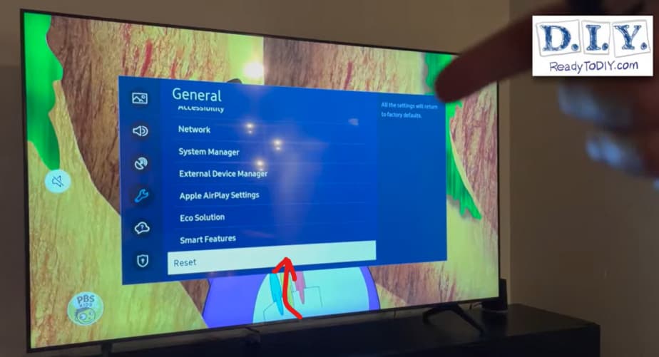 Shows a photo of samsung tv's reset to factory settings.