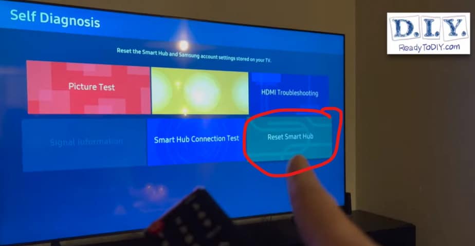 Photo shows Samsung TV Reset Smart Hub button