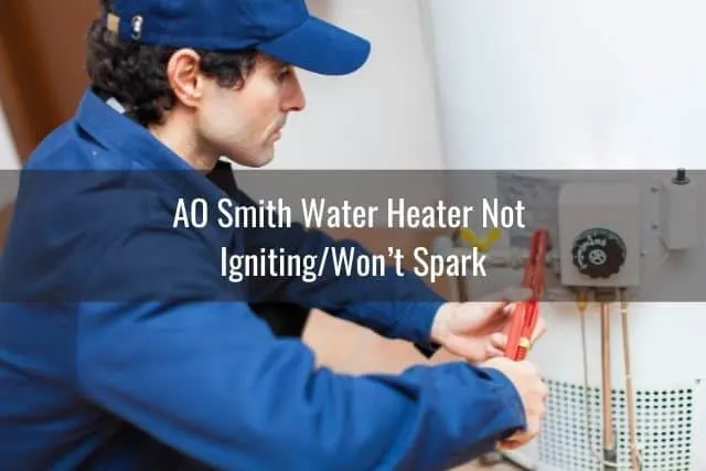 Technician working on residential water heater