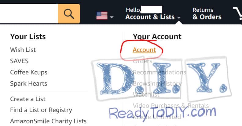 Image shows you where to find the Amazon Account -> Accounts Lists -> Account Link.