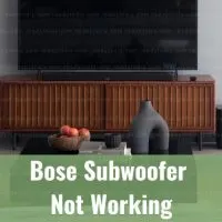 Living room with soundbar and subwoofer