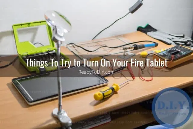 Table with tools fixing tablet