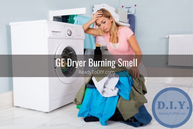 modern white dryer and frustrated woman