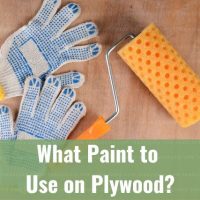 Paint roller and gloves on plywood