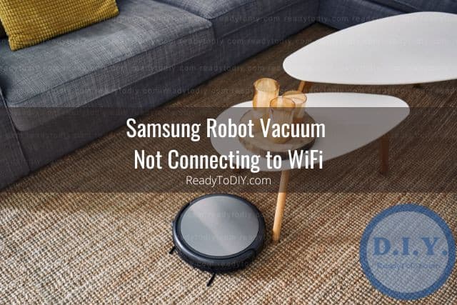 Top view of robot vacuum sweeping living room rug