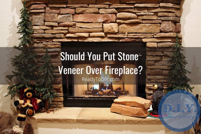 Installed stone in fireplace